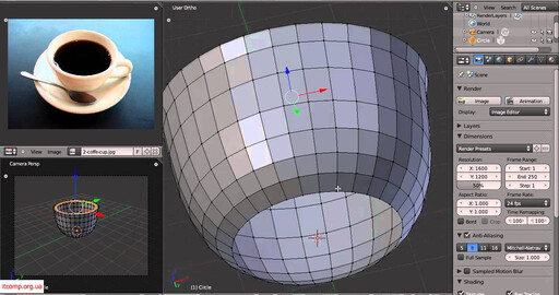 Видеоурок по Blender 2.5. Моделирование и рендер чашки