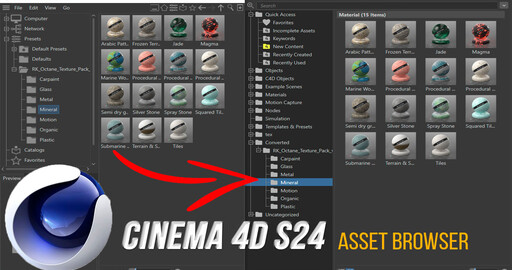 Как добавить библиотеки .lib4d материалов Octane Render в Asset Browser Cinema 4D S24