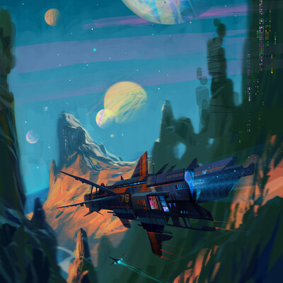 Spaceship.The Mystery planet.