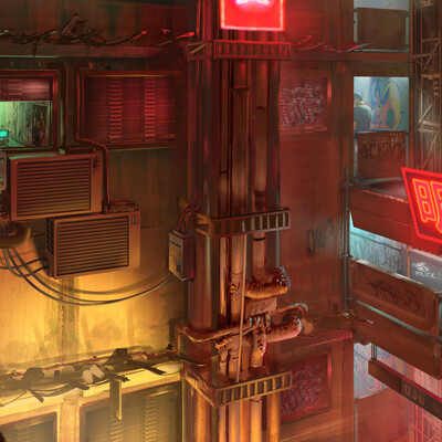 Cyberpunk. Otaku Place, street view.
