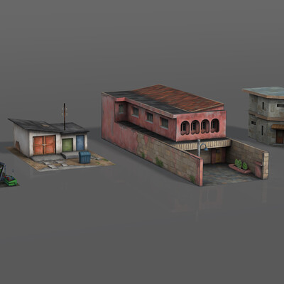 Набор из четырёх low poly зданий готовых для игры.