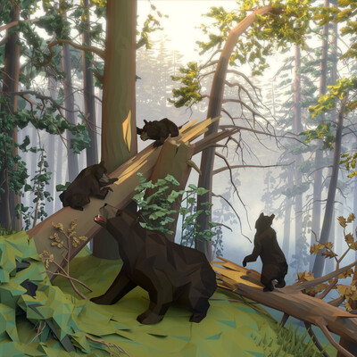 Утро в сосновом бору (low poly style)