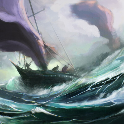 In stormy waves