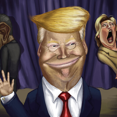 Шарж Трамп Обама Клинтон