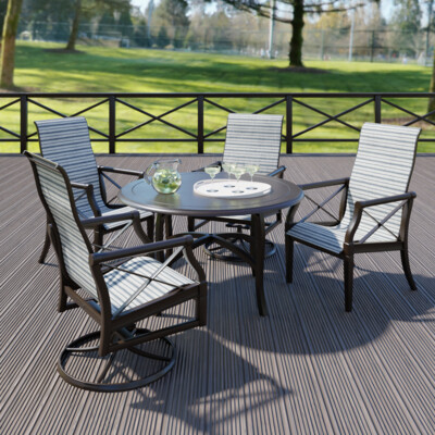 Woodard Andover Sling High Back Dining Set with Cast Top Table