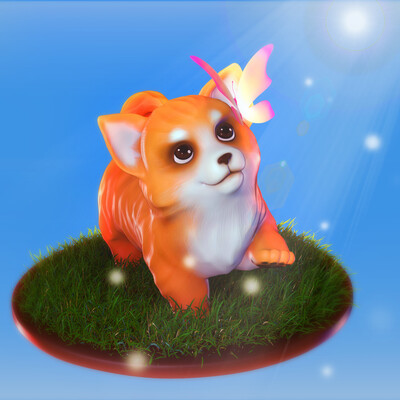 Корги и бабочка