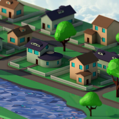 Деревня в стиле Low Poly
