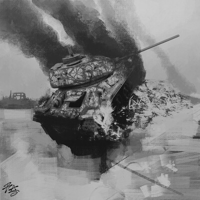 Подбитый Т-34-85 в Сталинграде | Daily Sketch