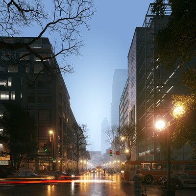 American street, night.