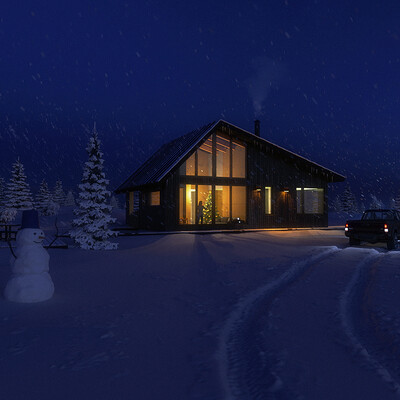 Snowy night in the mountain