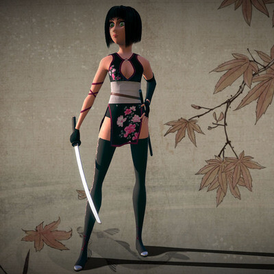 ninja girl cartoon style