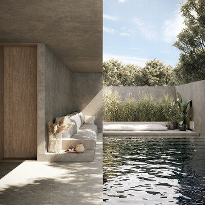 Private house with a swimming pool in a minimalist style