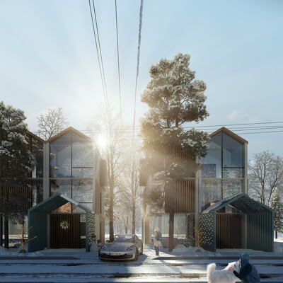 Winter cottage village