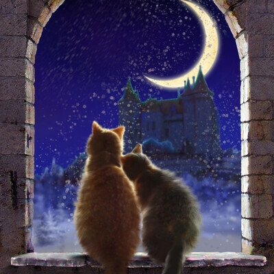 Cats and moon