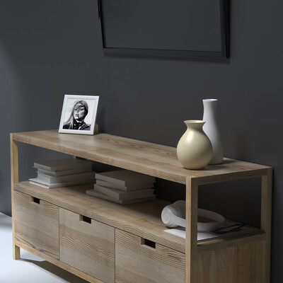 TV with rosewood table. 3D model