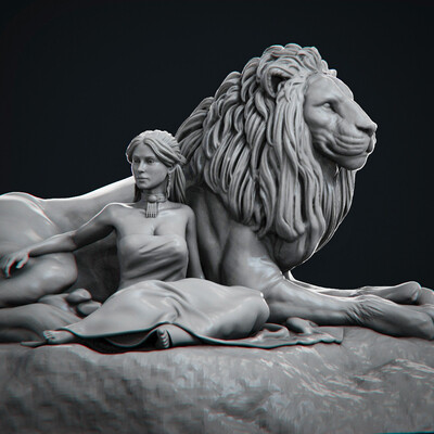 lion and woman