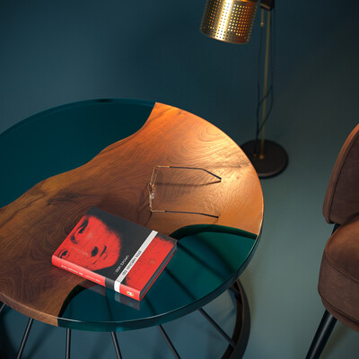 Coffee table made of epoxy resin and wooden slab