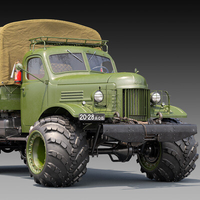3д модель ЗИЛ-157_Бортовая платформа_Тент_Арки.