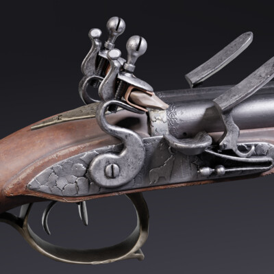 Double-barreled shotgun with flintlocks