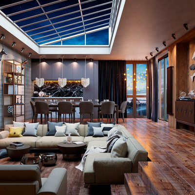 Визуализация гостинной в частном доме