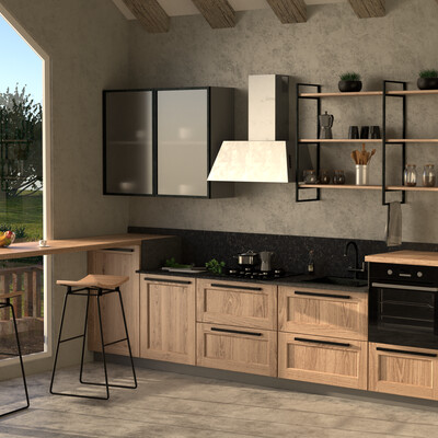 3D visualization of modern kitchen furniture.