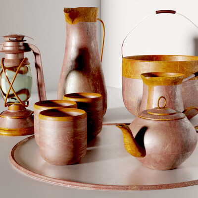3d model of a set of ethnic Syrian-Turkish dishes