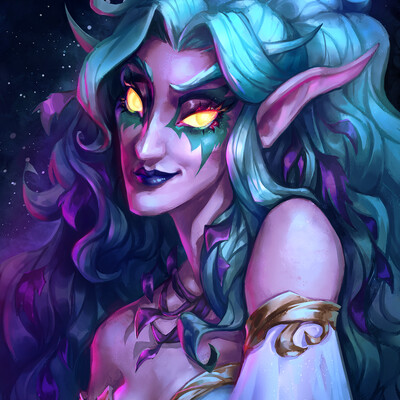The portrait of a night elf from World of Warcraft