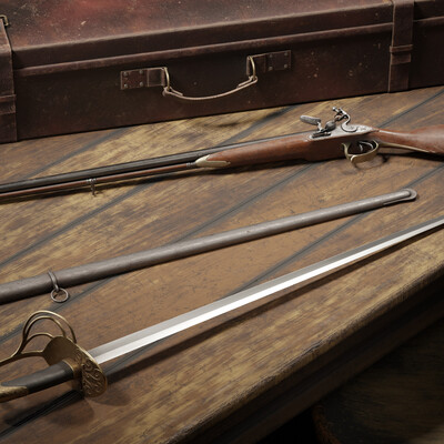 Double-barreled shotgun with flintlocks of the 19th century