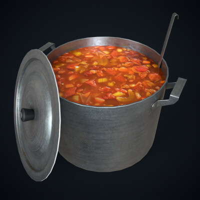 Алюминиевая кастрюля с супом