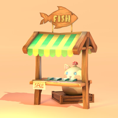 Hand-painted stylized fish shop