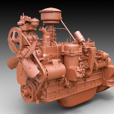 3д модель - Двигатель ЗИЛ-157_Clay render.