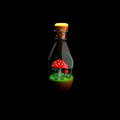 3D ART Bottle and Mushroom