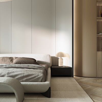 Japandi Master bedroom at Esentai Apartments