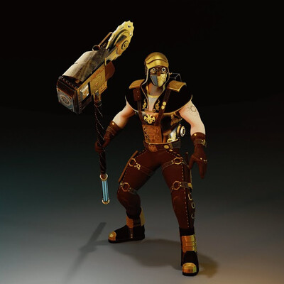 Victorian Steampunk Warrior with Hammer
