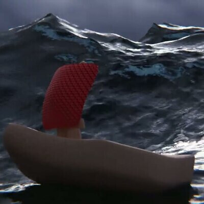Toy boat in ocean