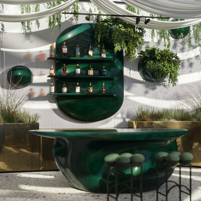 Outdoor hotel bar in Kenya.