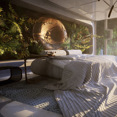 futuristic interior in the jungle