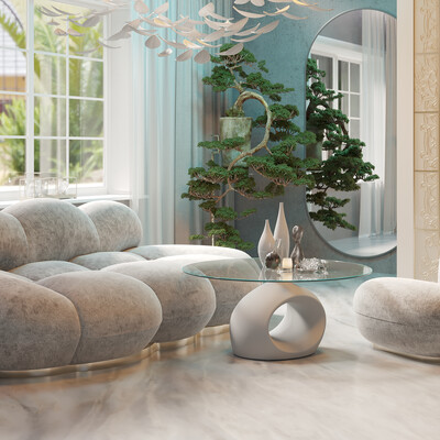 Hall design in country villa with cloud sofa