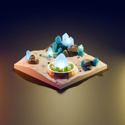An island with crystals. Study.