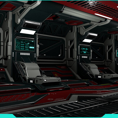 SCI FI room. Sci-fi corridor.