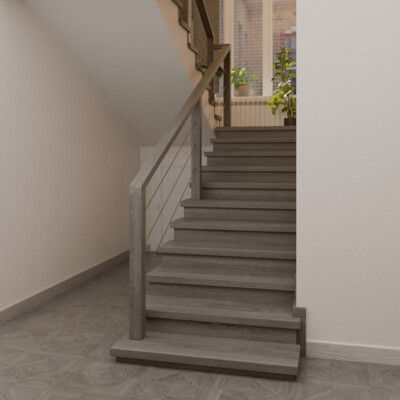 Лестничное ограждение с тросом