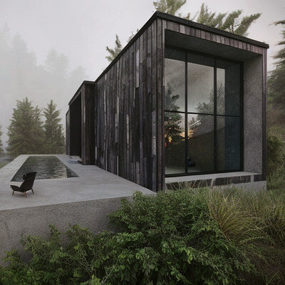 3D exterior of a house in the mountains
