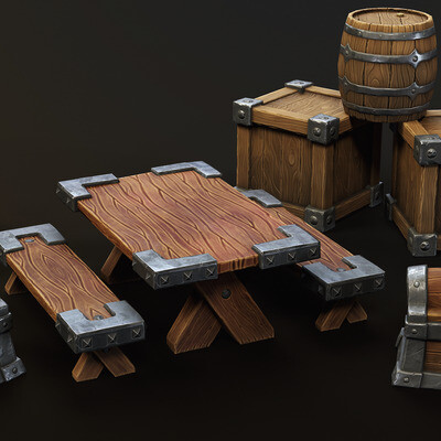 A stylized set of wooden objects