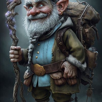 Cheerful Dwarf With Magical Wooden Staff