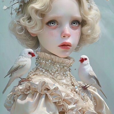 Albino Girl with Birds
