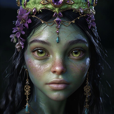 Frog Girl With Elaborate Amethyst Crown