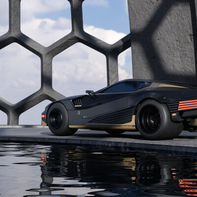 Фан арт автомобиля Quadra V-Tech из игры Cyberpunk 2077.