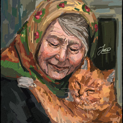 Бабушка с котом