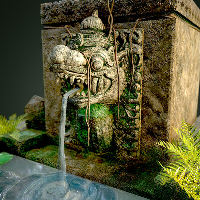 Game-Ready Asian Stone Fountain