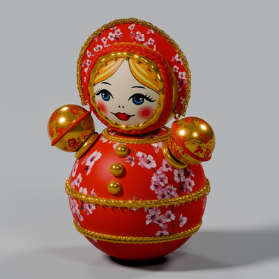 Детальная 3д моддель матрешки с орнаментами